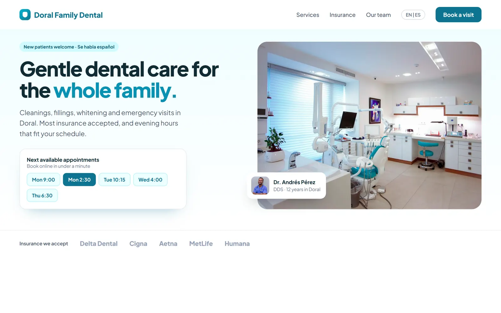 Sample dental practice website on a computer