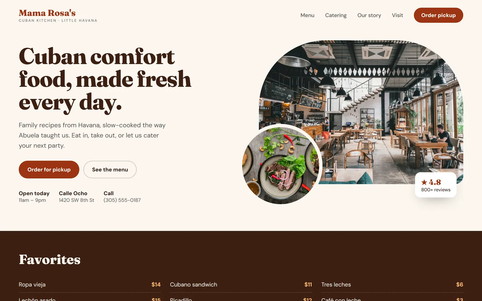 Sample restaurant website on a computer