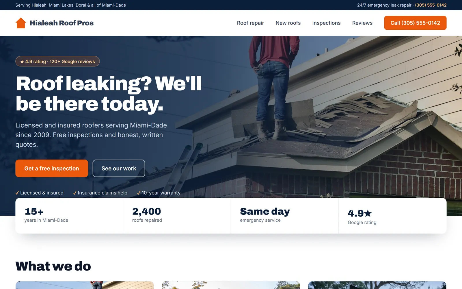 Sample roofing company website on a computer